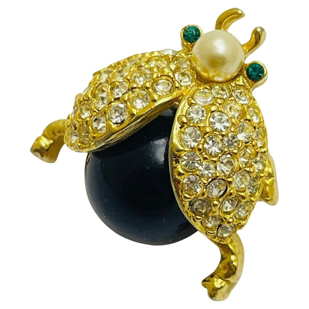 Vintage CAROLEE signed gold tone faux stones designer small bee insect brooch